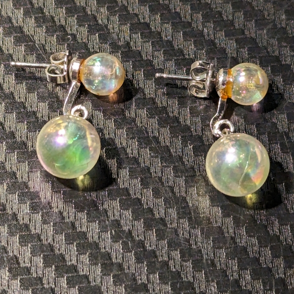 Jewelry - Handmade Sterling Dangling Glass Bulb Earrings